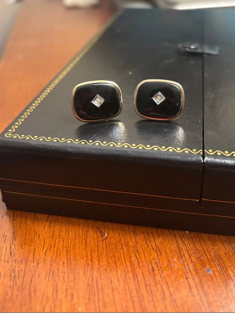 Men's Black Enamel Cufflinks with Center Accent